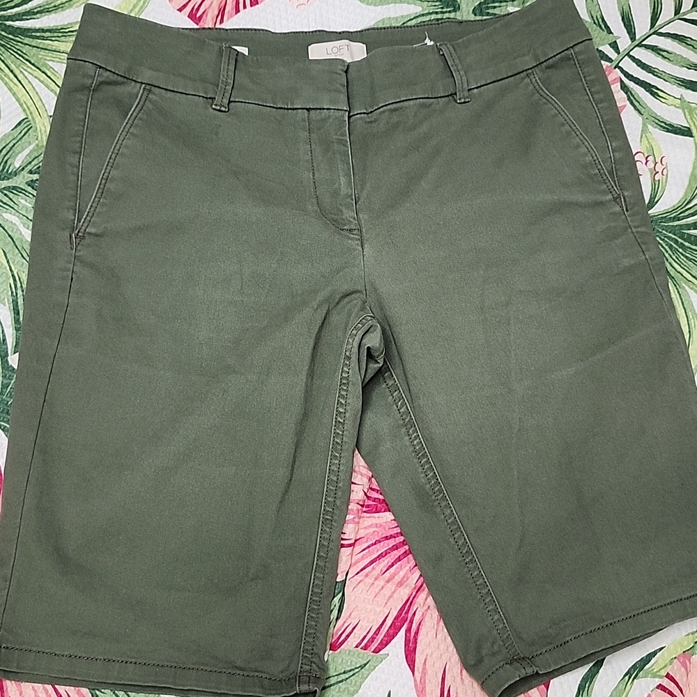 LOFT Olive Green Bermuda Roll Shorts